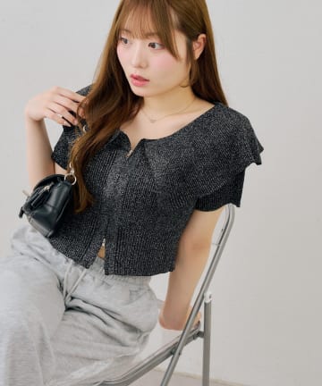 NICE CLAUP / OLIVE des OLIVE OUTLET(ナイスクラップ  / オリーブ デ オリーブ アウトレット) 【continuer】BIG衿ラメZIPカーディガン
