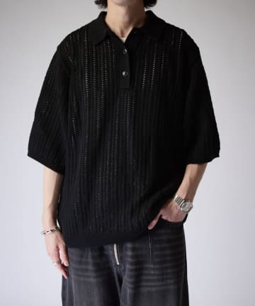 Lui's(ルイス) 透かし編み半袖ニットポロシャツ