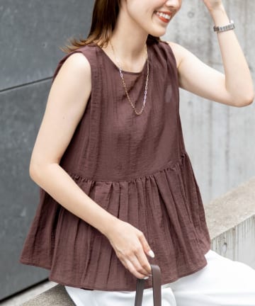 NOLLEY'S(ノーリーズ) 《接触冷感》ウォッシャブルシアーノースリーブペプラムブラウス