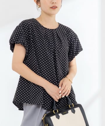 NOLLEY'S(ノーリーズ) 【WEB限定】ウォッシャブルサッカードット袖ギャザーブラウス