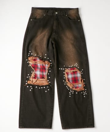 OUTLET(アウトレット) 【WHO'S WHO gallery】チェックダメージスタッズデニム