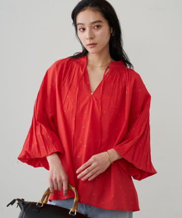 OUTLET(アウトレット) 【Loungedress】【INDIA】スキッパー刺繍ブラウス