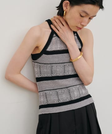 LARUTA(ラルータ) ［Web限定］麻タッチ透かしボーダーアメスリニット
