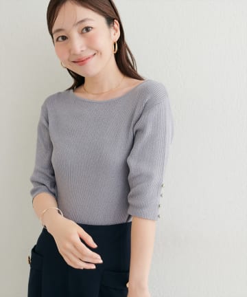 natural couture(ナチュラルクチュール) ラメリブ５分袖ニット