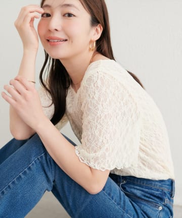 natural couture(ナチュラルクチュール) フレアスリーブリバーシブルレース