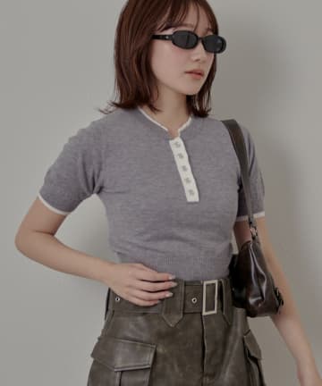OUTLET(アウトレット) 【mline】ボタンヘンリー ニット