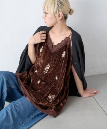CIAOPANIC TYPY(チャオパニックティピー) Aguniベロアビジュー刺繍レースランジェリーチュニック