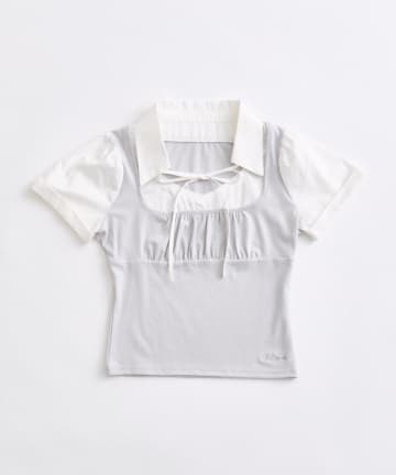 OLIVE des OLIVE(オリーブ デ オリーブ) シャツレイヤードパフ袖トップス