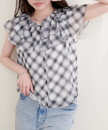 NICE CLAUP / OLIVE des OLIVE OUTLET(ナイスクラップ  / オリーブ デ オリーブ アウトレット) 【natural couture】フリルカラーノースリブラウス