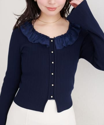 NICE CLAUP / OLIVE des OLIVE OUTLET(ナイスクラップ  / オリーブ デ オリーブ アウトレット) 【natural couture】異素材フリルニット