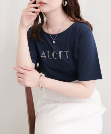 NICE CLAUP / OLIVE des OLIVE OUTLET(ナイスクラップ  / オリーブ デ オリーブ アウトレット) 【natural couture】ラインストーンロゴ半袖Ｔシャツ