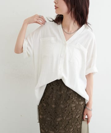 LARUTA(ラルータ) 麻調シアーポケット付きシャツ