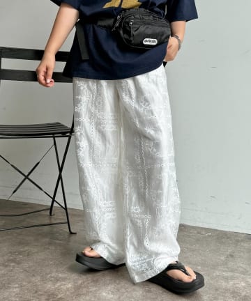CPCM(シーピーシーエム) 【セットアップ着用可】パッチワーク刺繍シアーパンツ
