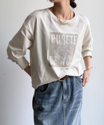 DOUDOU(ドゥドゥ) 【WEB限定】オーガンジーロゴロングスリーブTEE