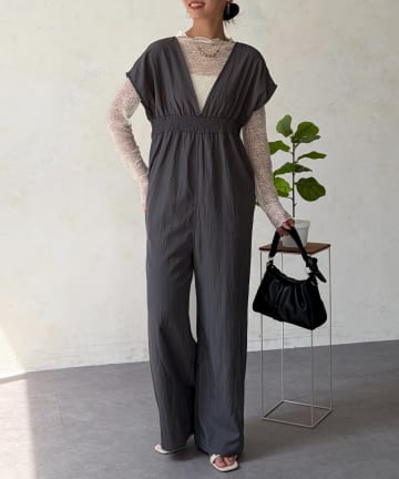 Chez toi(シェトワ) ウエストシャーリングサロペット