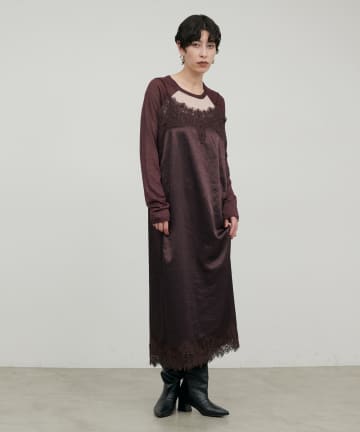 LARUTA(ラルータ) レースツイルサテンキャミワンピース