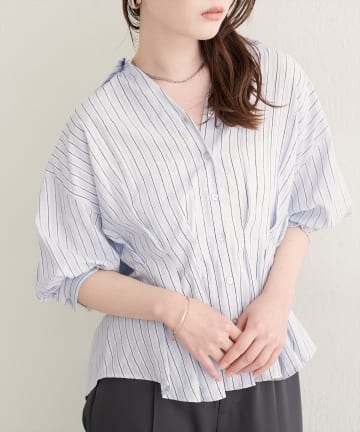 natural couture(ナチュラルクチュール) ストライプタックブラウス