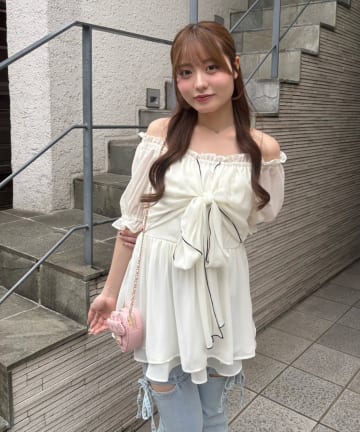 NICE CLAUP / OLIVE des OLIVE OUTLET(ナイスクラップ  / オリーブ デ オリーブ アウトレット) 【continuer】ビッグリボンチュニックブラウス
