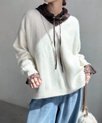 DOUDOU(ドゥドゥ) ファーウールVネックプルオーバー
