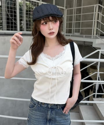 RAY CASSIN(レイカズン) レース切替半袖Tシャツ