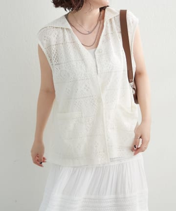 NICE CLAUP / OLIVE des OLIVE OUTLET(ナイスクラップ  / オリーブ デ オリーブ アウトレット) 【NUNIFE】レースBIG襟ベスト