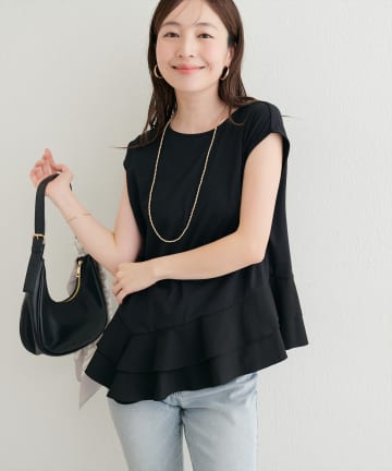 natural couture(ナチュラルクチュール) 裾口ラッフル切替フレンチスリーブTOPS