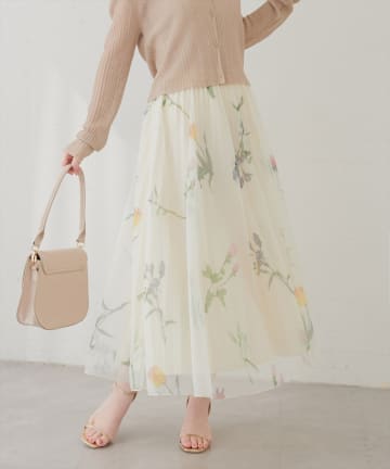 natural couture(ナチュラルクチュール) ナチュラルフラワープリントメッシュスカート