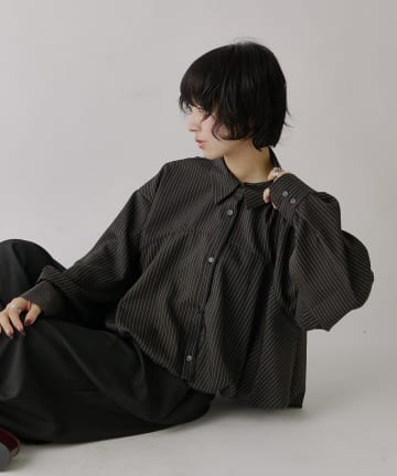 -goocy-(グーシー) ストライプ裾バルーンシャツ
