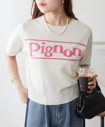 NICE CLAUP / OLIVE des OLIVE OUTLET(ナイスクラップ  / オリーブ デ オリーブ アウトレット) 【continuer】ロゴ入り半袖ニット