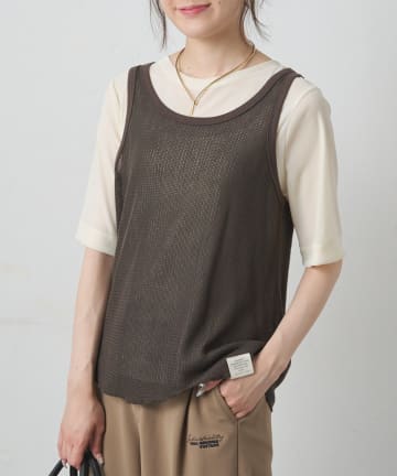 PUAL CE CIN(ピュアルセシン) コットンメッシュタンクトップ