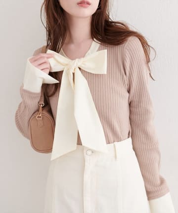 NICE CLAUP / OLIVE des OLIVE OUTLET(ナイスクラップ  / オリーブ デ オリーブ アウトレット) 【natural couture】リボンタイラメニット