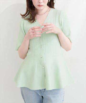 NICE CLAUP / OLIVE des OLIVE OUTLET(ナイスクラップ  / オリーブ デ オリーブ アウトレット) 【natural couture】ランダムリブ５分袖ペプラムニットカーディガン