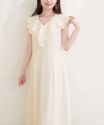 NICE CLAUP / OLIVE des OLIVE OUTLET(ナイスクラップ  / オリーブ デ オリーブ アウトレット) 【natural couture】フリルカラーノースリワンピース