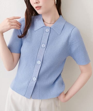 NICE CLAUP / OLIVE des OLIVE OUTLET(ナイスクラップ  / オリーブ デ オリーブ アウトレット) 【natural couture】衿付きラメリブカーデ