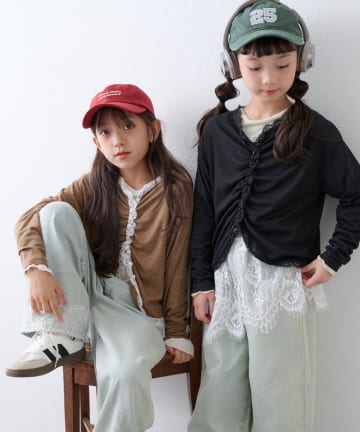 CIAOPANIC TYPY(チャオパニックティピー) 【KIDS】シアーリブタックレースカットカーデ
