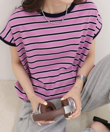 FREDY & GLOSTER(フレディ アンド グロスター) 【汗ジミ軽減】ボーダー裾タックフレンチプルオーバーカットソー