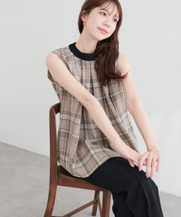 natural couture(ナチュラルクチュール) ２WAYリボンチェックブラウス