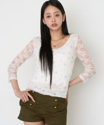 RAY CASSIN(レイカズン) レース花柄シアーロングTシャツ