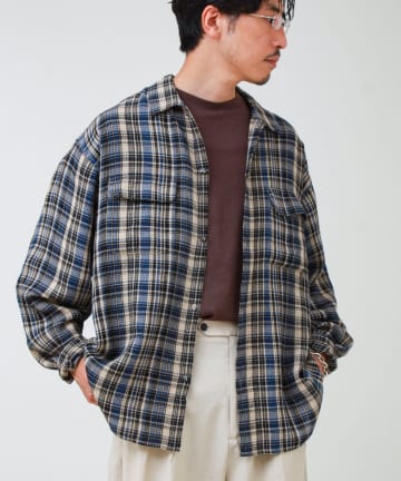 FREDY & GLOSTER(フレディ アンド グロスター) 【秋立ち上がりから着られる】ワッフルチェック ワークシャツ ロングスリーブ