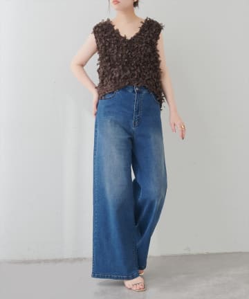 natural couture(ナチュラルクチュール) ゆるストレートストレッチセルフカットデニムパンツ