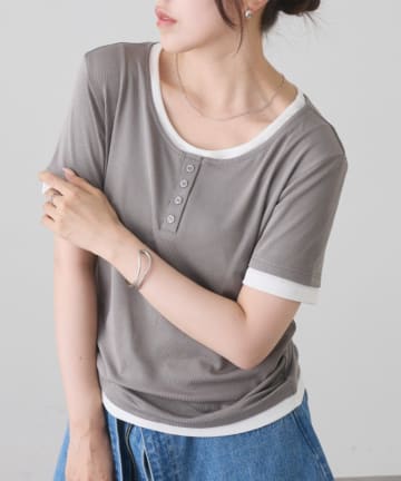 COLONY 2139(コロニー トゥーワンスリーナイン) レイヤード風ヘンリーネックTシャツ