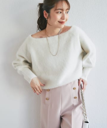 La boutique BonBon(ラブティックボンボン) ラメヘアリーウールカシミヤ混オフショルニット