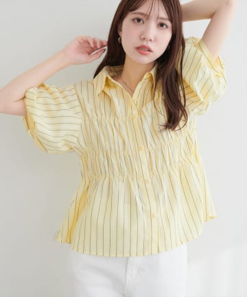 natural couture(ナチュラルクチュール) TCブロードシャーリングパフスリーブブラウス