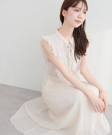 natural couture(ナチュラルクチュール) プリーツスリーブノースリワンピース