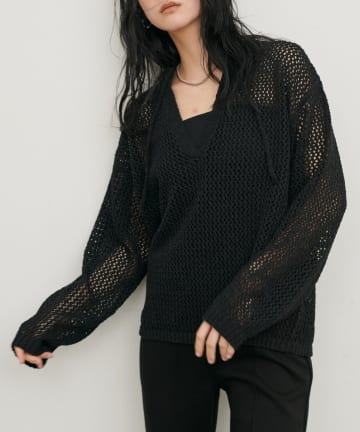 NICE CLAUP / OLIVE des OLIVE OUTLET(ナイスクラップ  / オリーブ デ オリーブ アウトレット) 【LARUTA】ＭＩＸメッシュキーネックプルオーバー