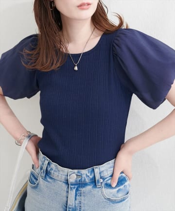 NICE CLAUP / OLIVE des OLIVE OUTLET(ナイスクラップ  / オリーブ デ オリーブ アウトレット) 【natural couture】シアーバルーンスリーブトップス