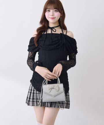 Belle Charme(ベルシャルム) Lace Layered Pleated Onepiece