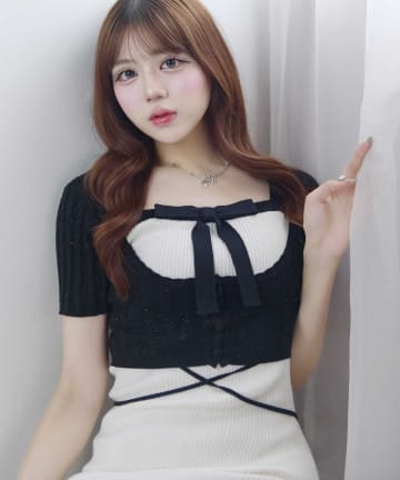 Belle Charme(ベルシャルム) 《今すぐお届け》Ribbon Rib Knit Onepiece