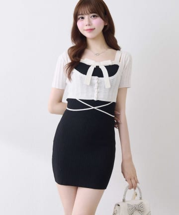 Belle Charme(ベルシャルム) Ribbon Rib Knit Onepiece