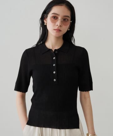 OUTLET(アウトレット) 【Loungedress】シアーリブポロニット